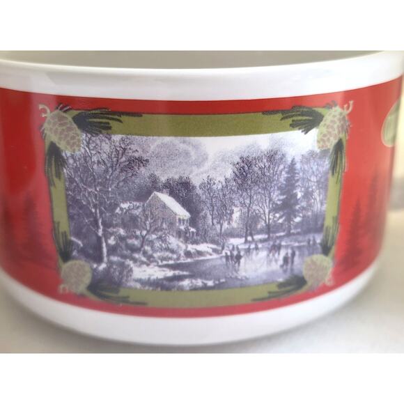 SOUP BOWLS-CURRIER & IVES-HOUSTON HARVEST-Holiday Design-Winter Skating-Set of 2 - Picture 8 of 13